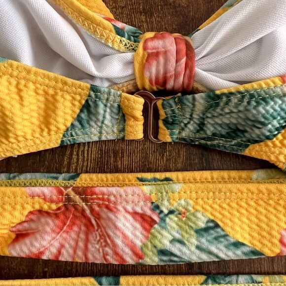 Yellow Tropical Floral Cutout Bandeau Side Tie Bikini - Picture 6 of 8